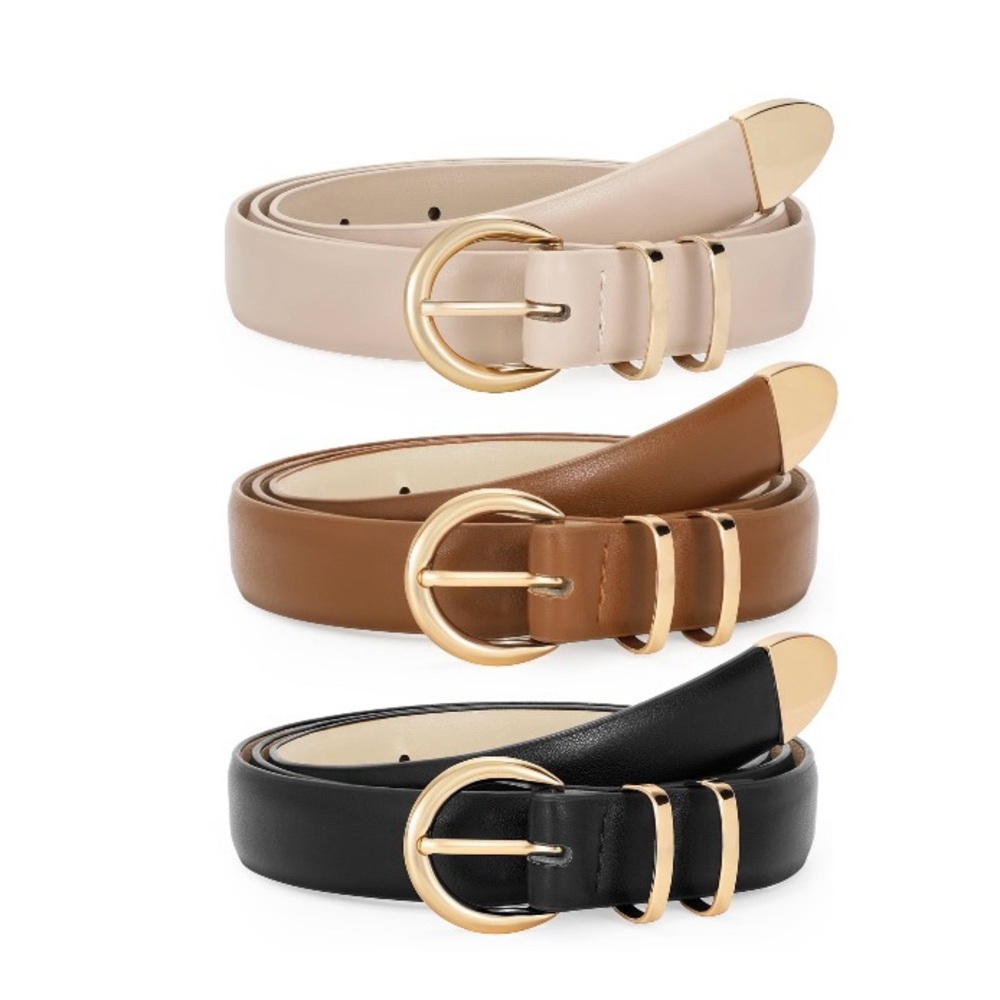Elegant Women's Belt Set - Cream, Brown, and Black